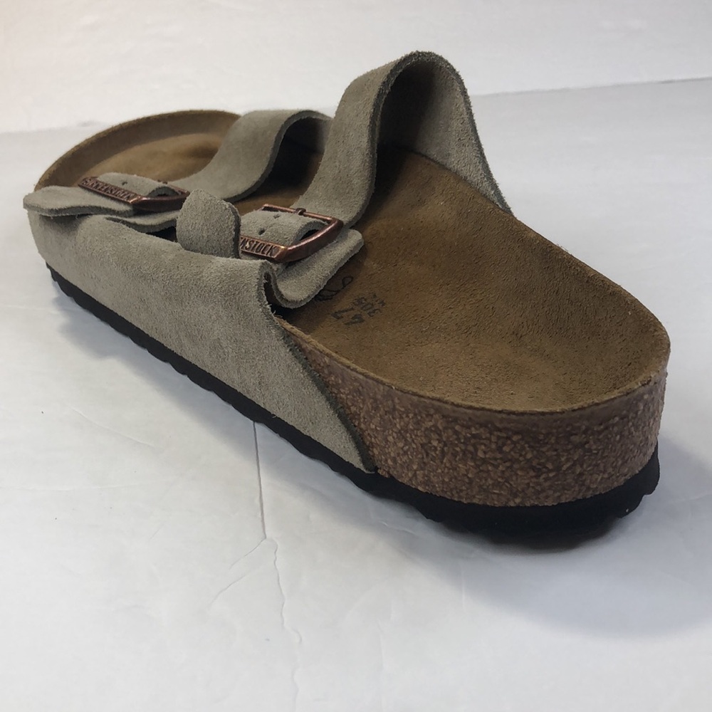Birkenstock Suede Two-Strap Slide Sandals in Olive Green - Picture 4 of 13